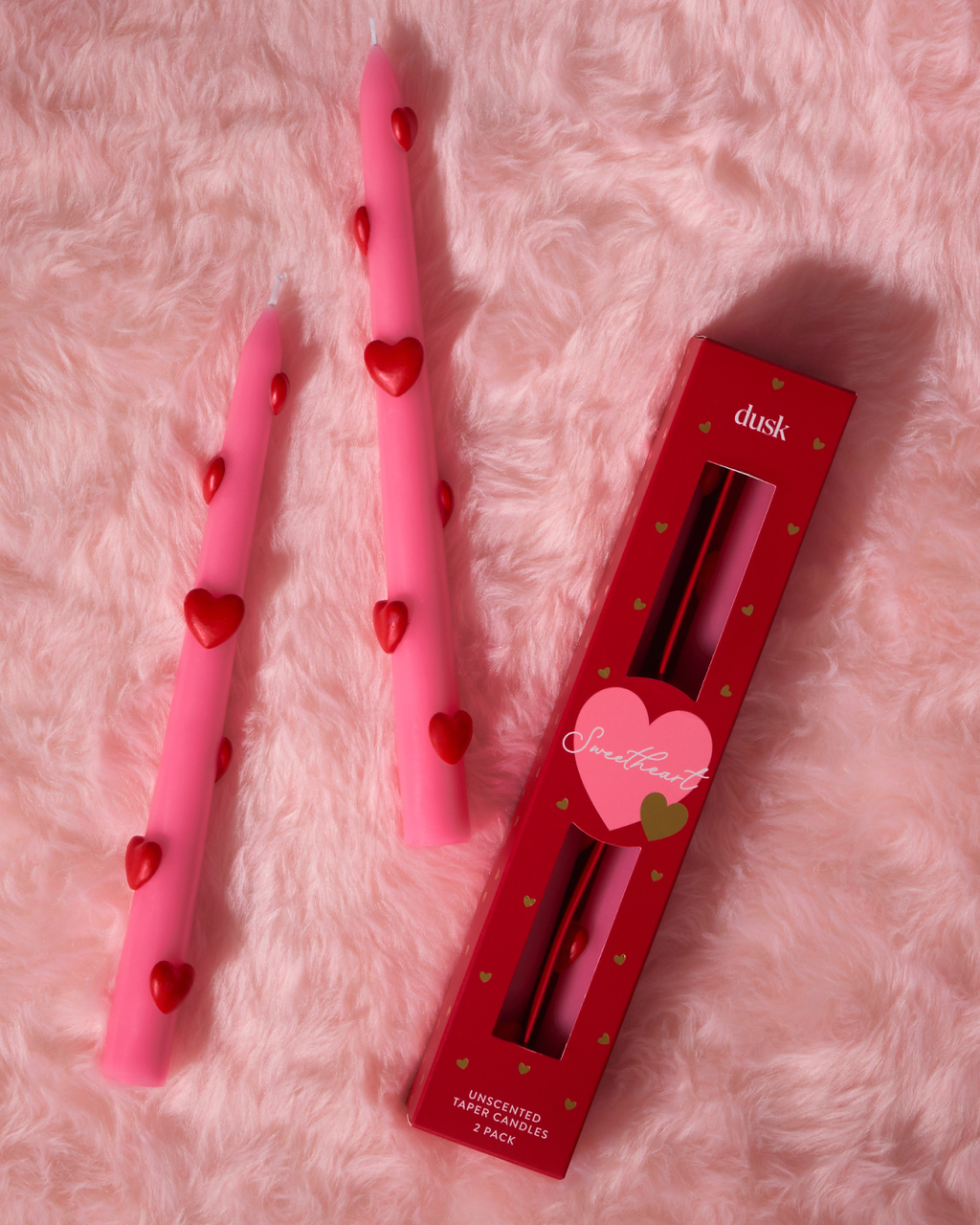 Heart Unscented Taper Candles Pink 2 Pack
