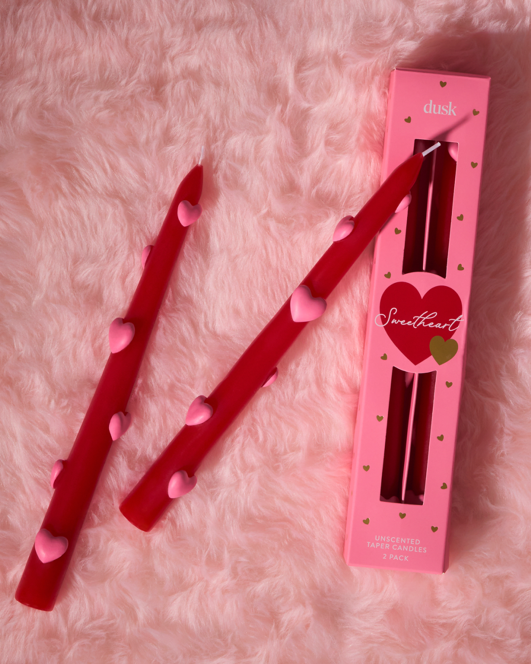 Heart Unscented Taper Candles Red 2 Pack