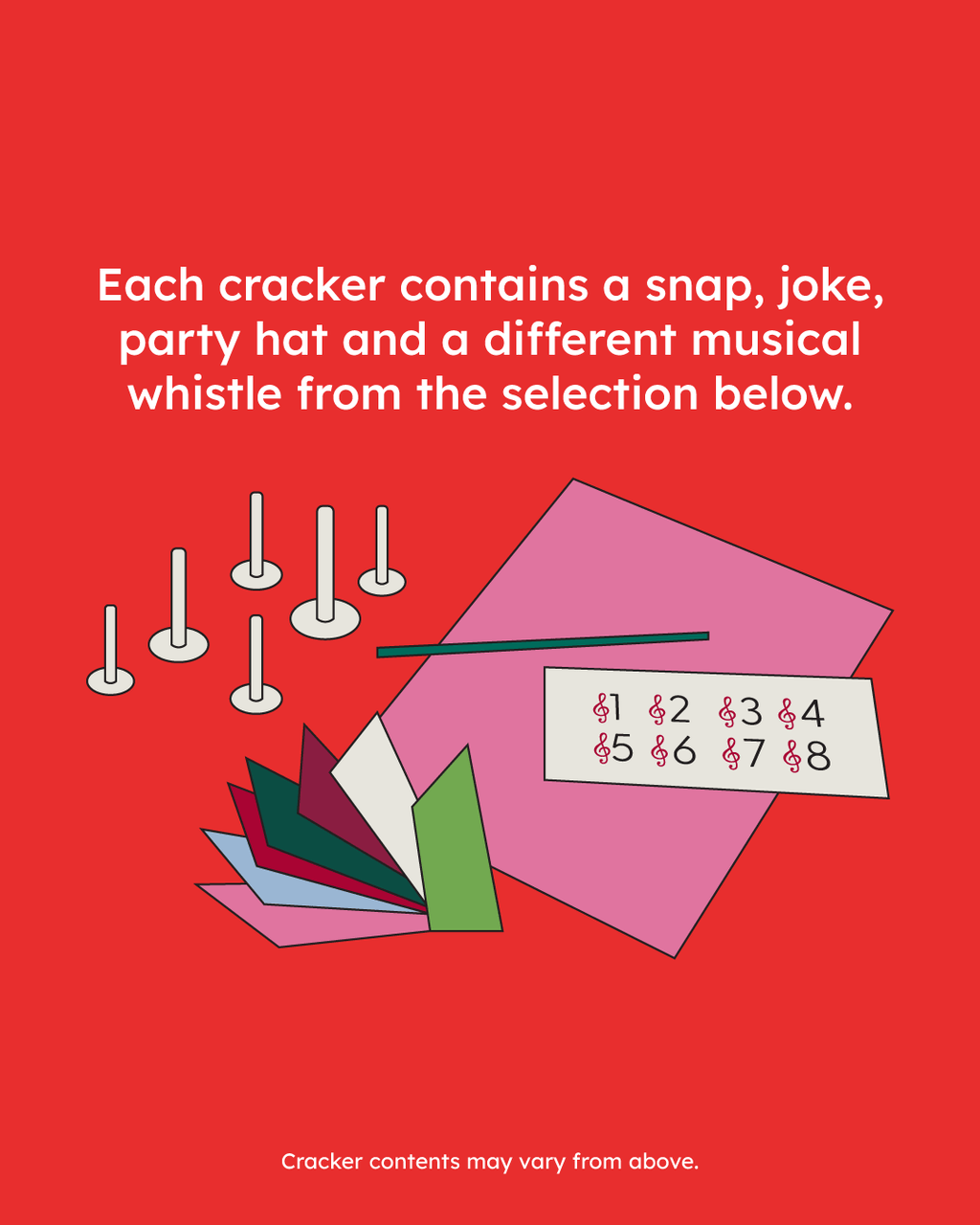 Musical Whistle Handmade Christmas Crackers 8 Pack