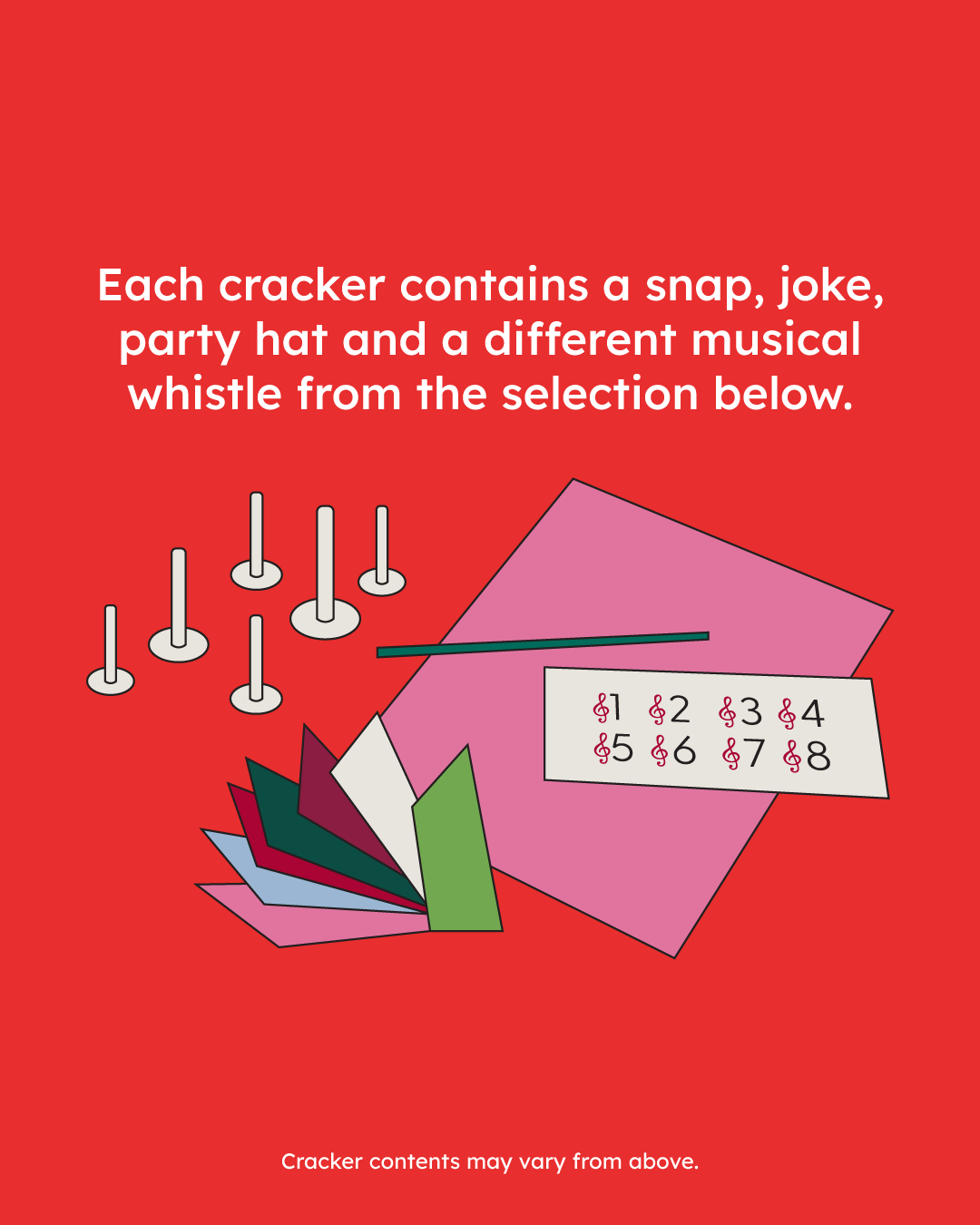 Musical Whistle Handmade Christmas Crackers 8 Pack