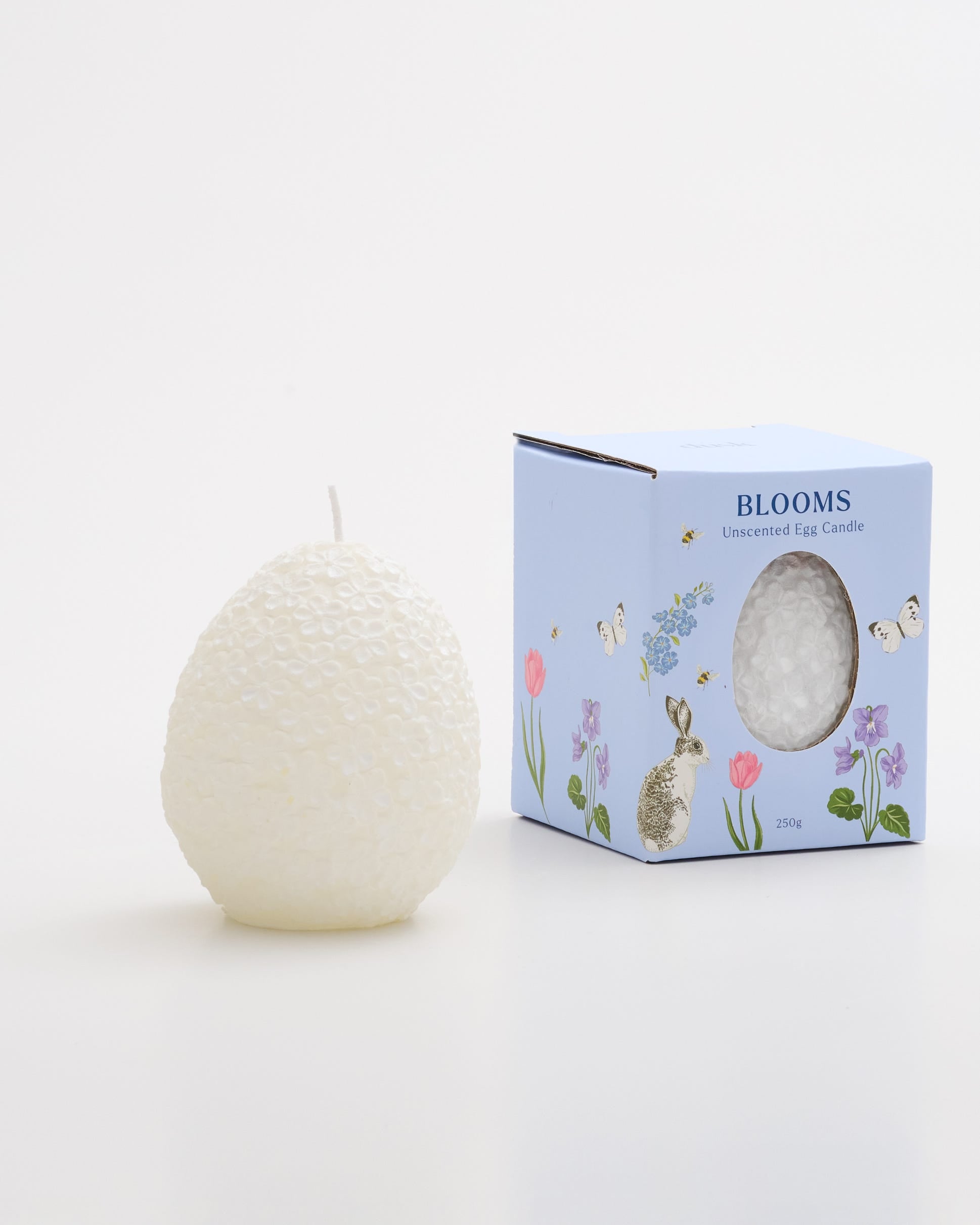 Flower Embossed Egg Unscented Candle White 9cm