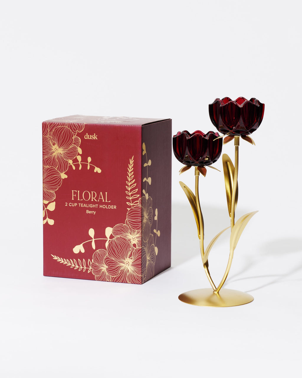 Floral 2 Cup Tealight Holder Berry