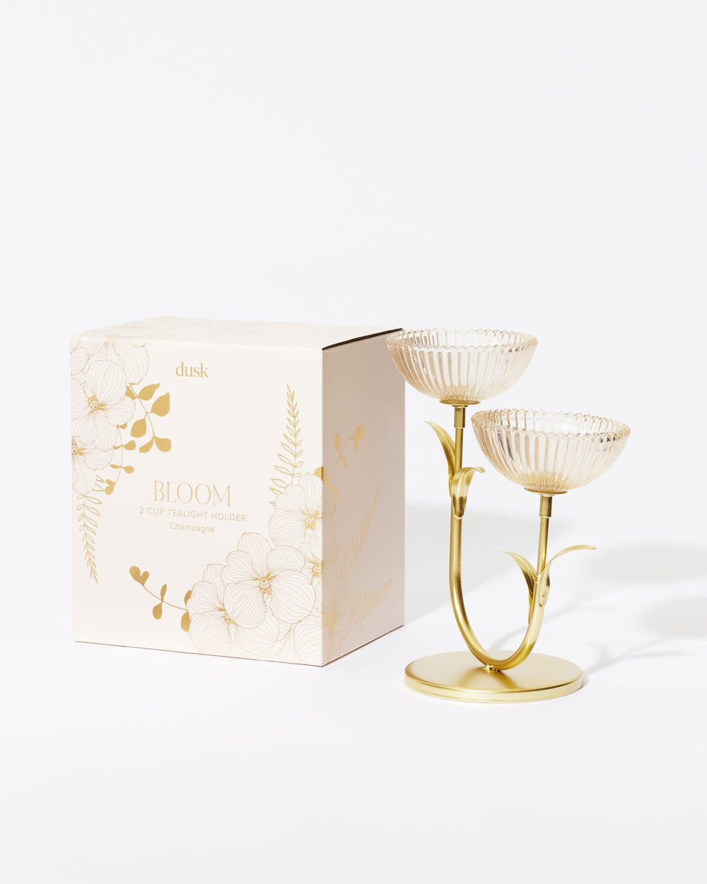 Bloom 2 Cup Tealight Holder Champagne