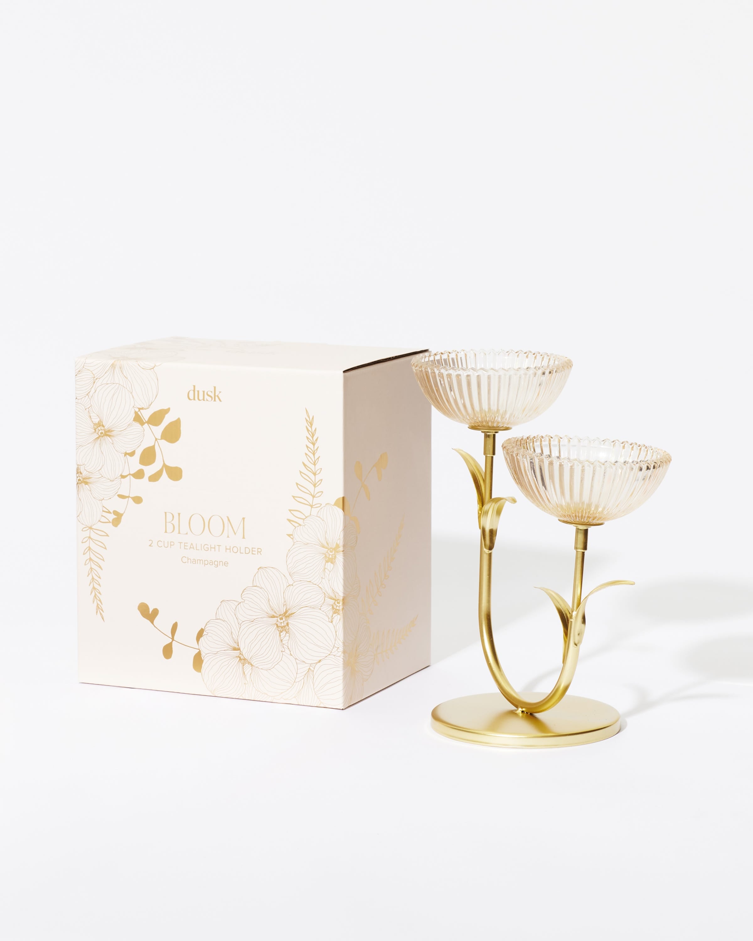 Bloom 2 Cup Tealight Holder Champagne