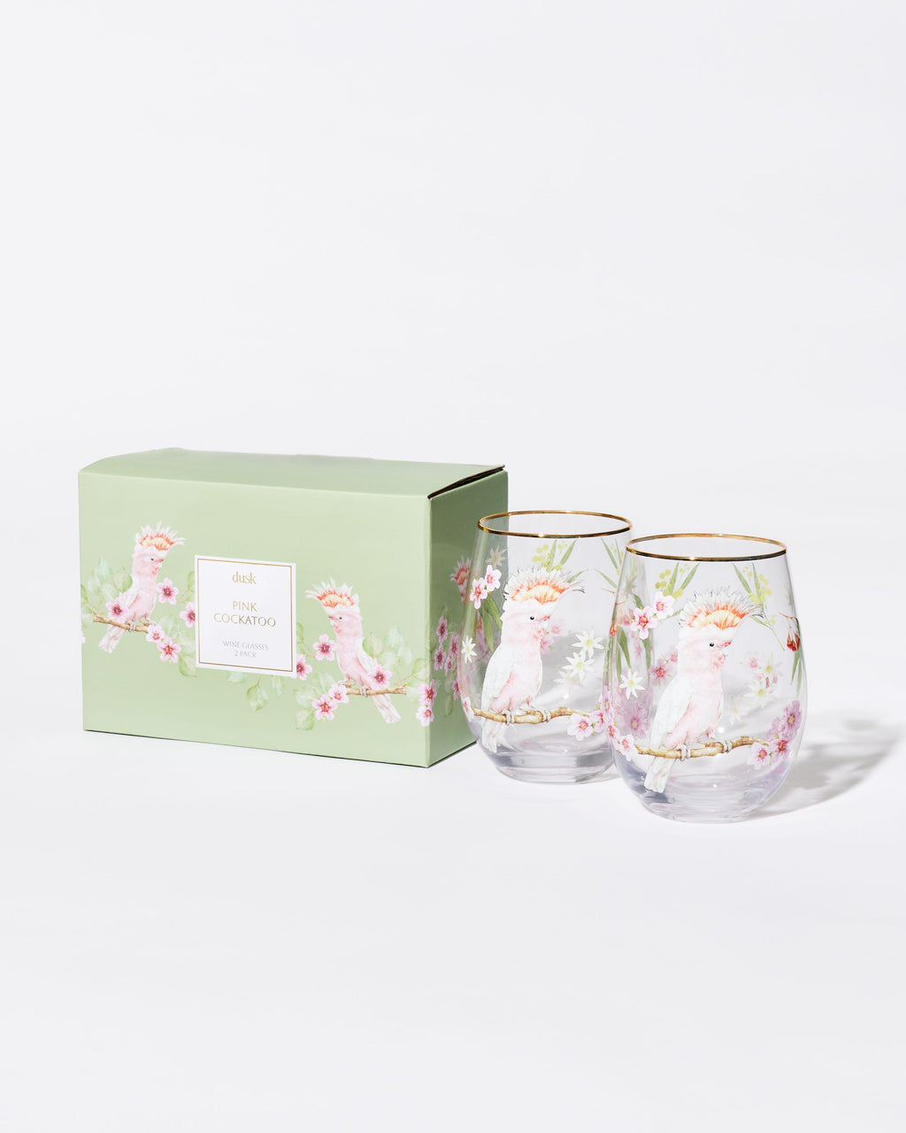 Pink Cockatoo Wine Glasses 2 Pack