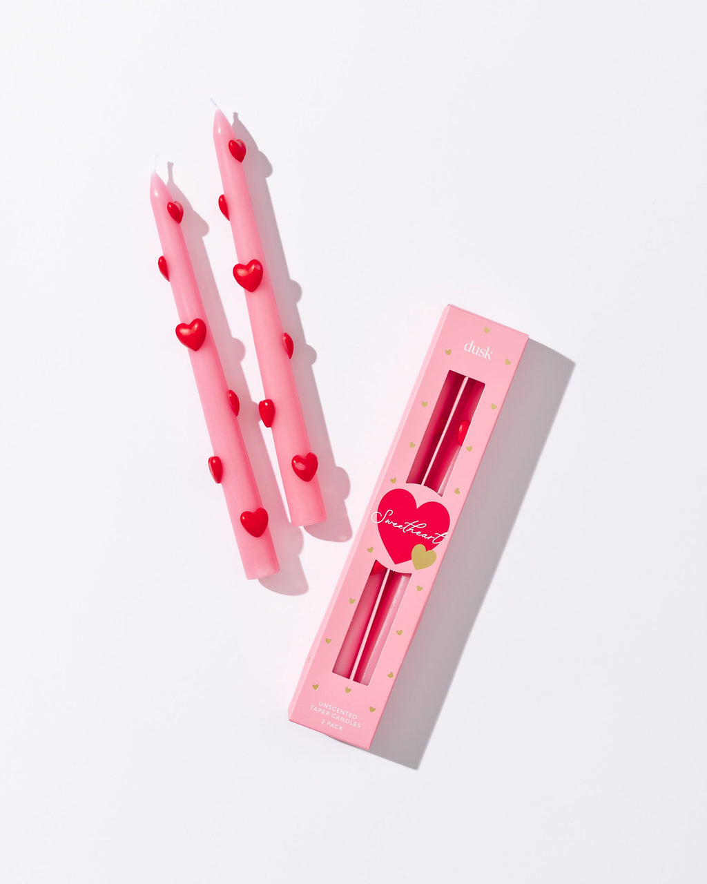 Heart Unscented Taper Candles Pink 2 Pack