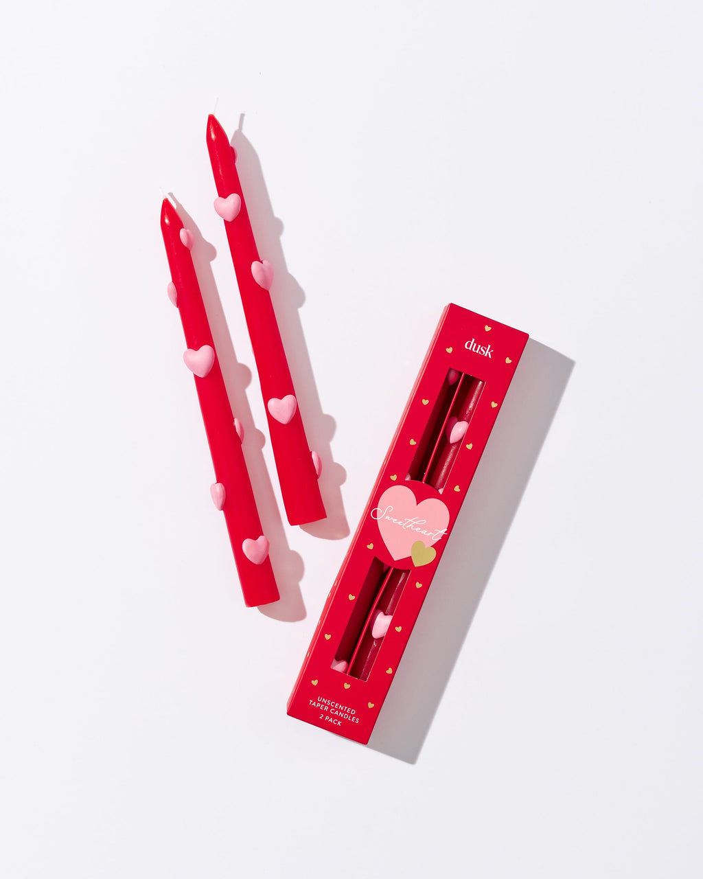 Heart Unscented Taper Candles Red 2 Pack