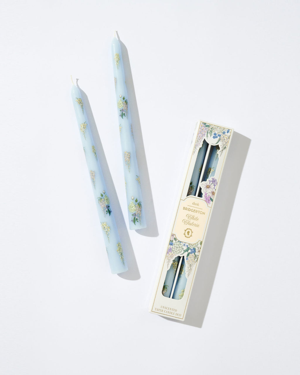 White Wisteria Unscented Taper Candles 2 Pack