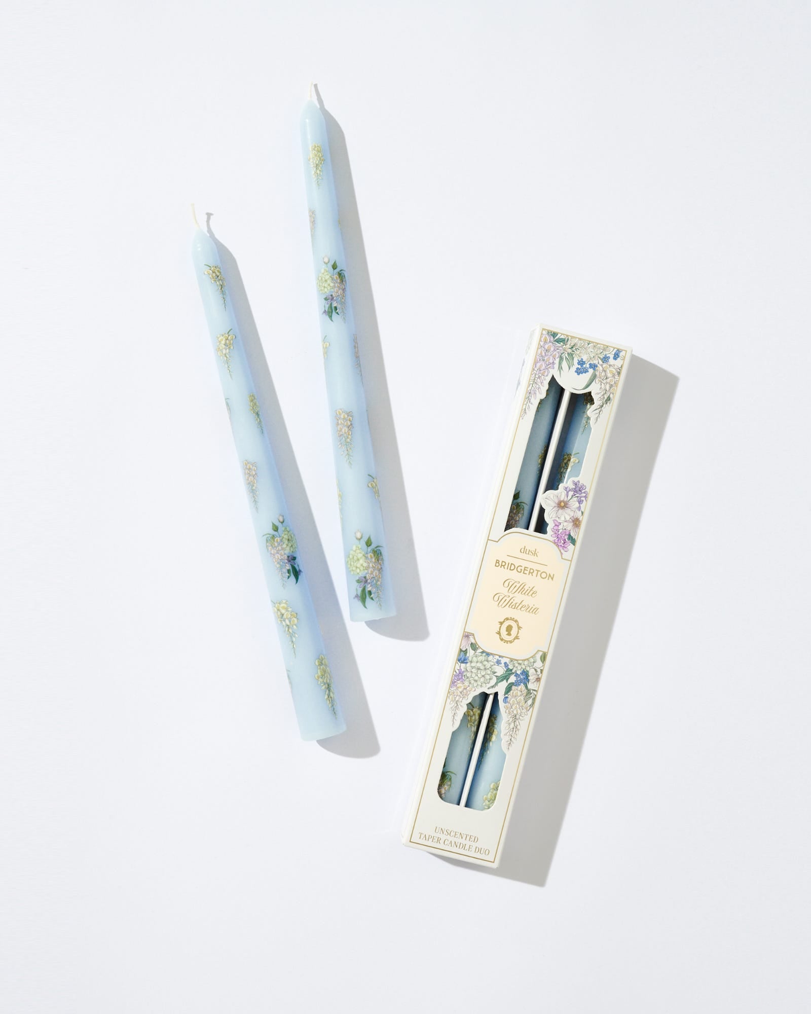 White Wisteria Unscented Taper Candles 2 Pack