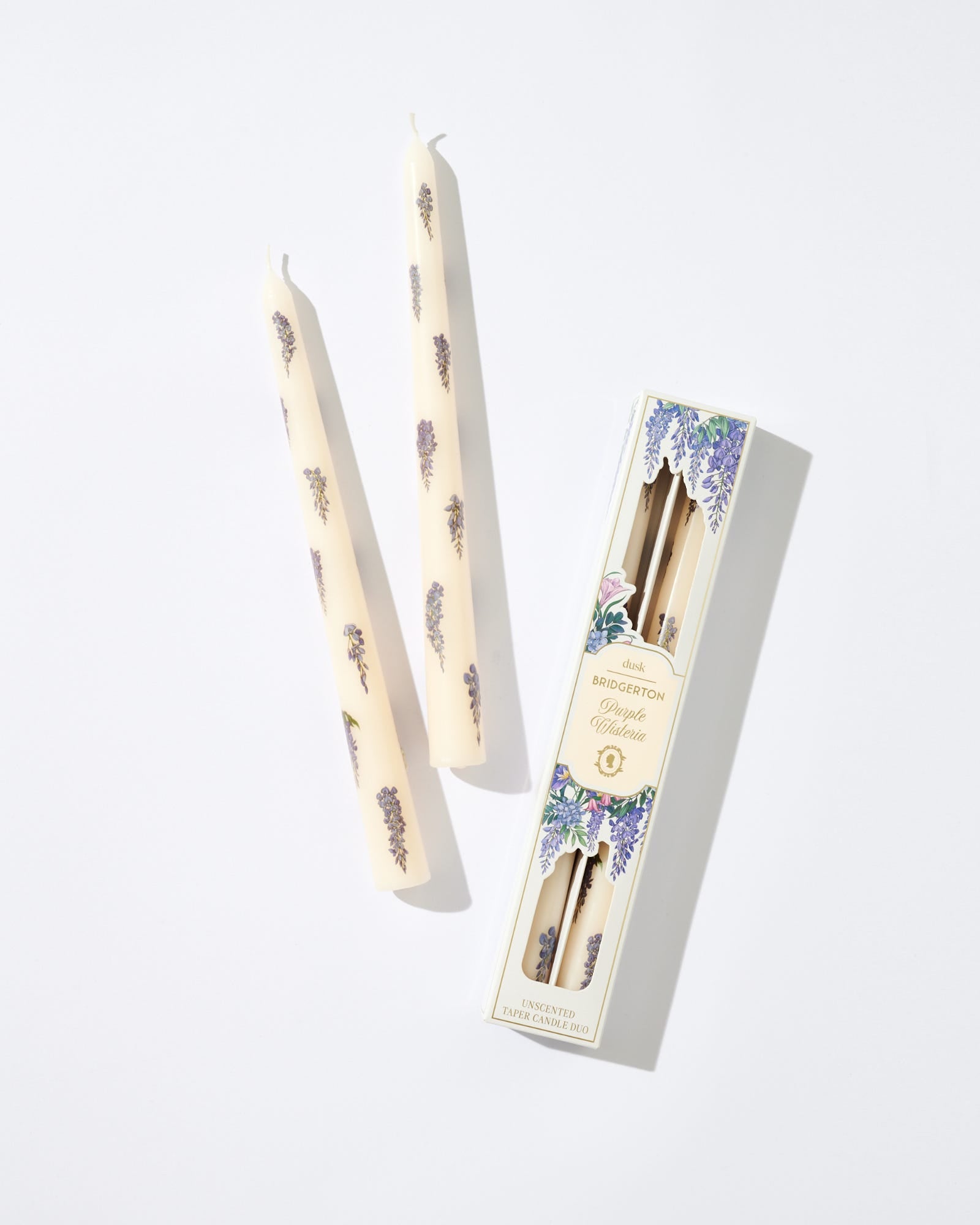 Purple Wisteria Unscented Taper Candles 2 Pack