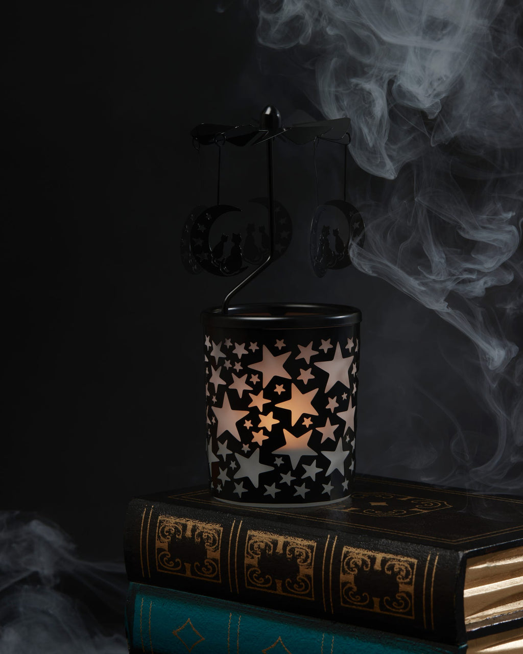 Mightnight Sky Spinning Tealight Holder Black