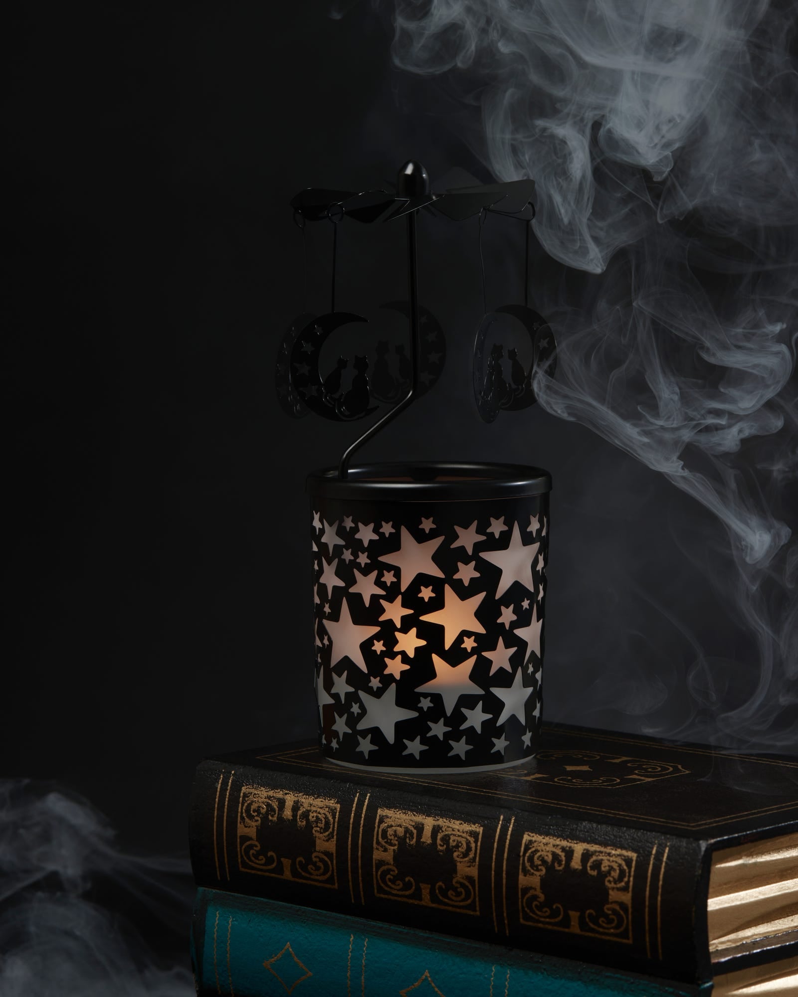 Mightnight Sky Spinning Tealight Holder Black